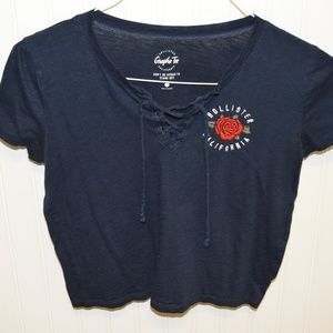 Navy Hollister crop top with rose